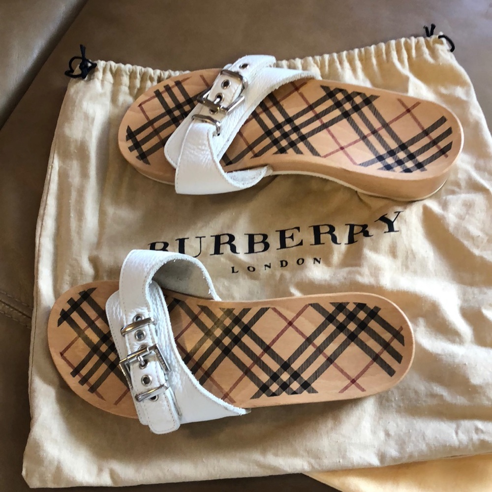 Burberry White Leather Sandal Slides